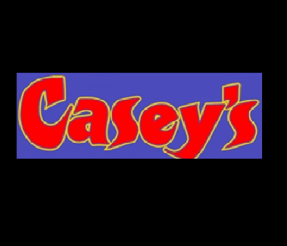 The words "Casey's Amusement Park" are written in large, bold red letters with a yellow outline on a blue rectangular background.