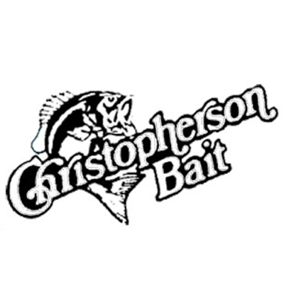 Logo for "Christopherson Bait Shop" featuring the company name in stylized text, with an illustration of a fish subtly incorporated into the background.