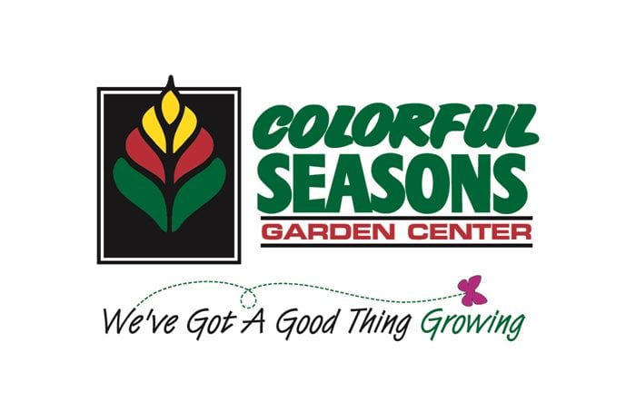 Logo for Colorful Seasons Garden Center featuring a stylized flower, bold green and yellow text, the tagline “We’ve Got A Good Thing Growing,” and a small purple butterfly, capturing the vibrant spirit of Colorful Seasons.