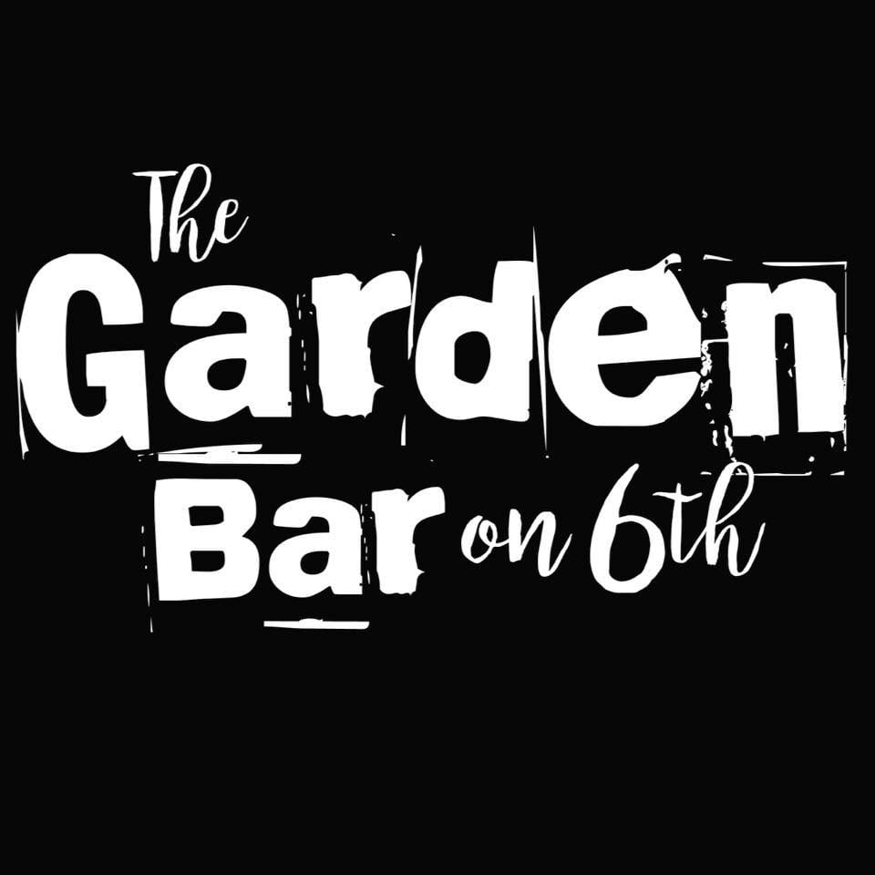 White text on a black background reads: "Garden Bar on 6th," with "Garden Bar" in bold, blocky letters and the rest in a handwritten style, creating a striking visual identity for Garden Bar on 6th.