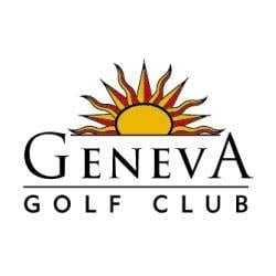 Logo for Geneva Golf Club featuring a stylized yellow sun with orange rays above the bold, black text "Geneva Golf Club" on a white background, capturing the inviting spirit of Geneva Golf Club.