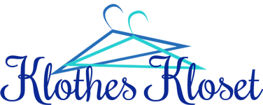 A stylized blue and teal logo for Klothes Kloset featuring an abstract paper airplane above bold, dark blue text. The background is white.