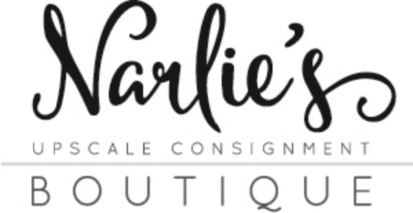 Logo for Narlie’s Upscale Consignment Boutique featuring "Narlie’s" in elegant script, with "Upscale Consignment Boutique" below in a sleek, modern uppercase font. Perfect for Narlie's Upscale Consignment Boutique branding.