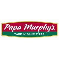 Papa Murphy's logo showcases its name in bold white cursive on a red background, with "Take 'N' Bake Pizza" in white capitals below on green, all bordered by yellow for a fresh and inviting look.