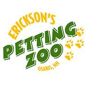Logo for Erickson's Petting Zoo in Osakis, MN, featuring the name in green and yellow letters with yellow animal paw prints beside the Erickson's Petting Zoo text.