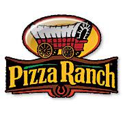The Pizza Ranch logo features a red covered wagon on a yellow oval background above the bold, yellow words "Pizza Ranch," highlighted with a brown and red border to reflect the classic Pizza Ranch style.