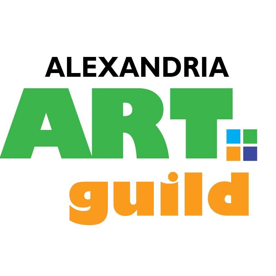 The Alexandria Art Guild logo features “Alexandria” in black, “ART” in bold green, and “guild” in vivid orange, with four small colored squares arranged in a grid beside "ART.