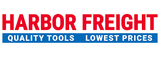 Harbor Freight logo featuring "HARBOR FREIGHT" in bold red text above a blue bar with "QUALITY TOOLS" and "LOWEST PRICES" in crisp white capital letters highlights the Harbor Freight brand's commitment to value.