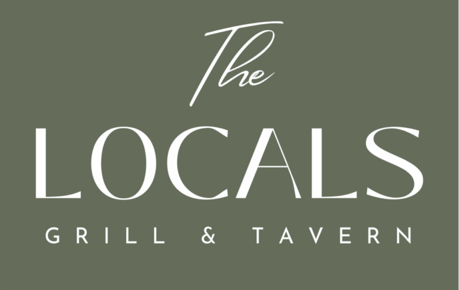 Logo for "The Locals Grill & Tavern" in white elegant font on a muted green background, perfect for those searching alexandria restaurants or new dining experiences.