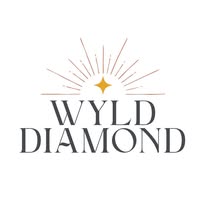 Logo for "Wyld Diamond Boutique" featuring a yellow diamond shape with radiating lines above the brand name in bold, elegant font on a white background.