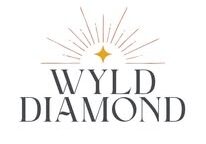 Logo for "Wyld Diamond Boutique" featuring a yellow diamond shape with radiating lines above the brand name in bold, elegant font on a white background.