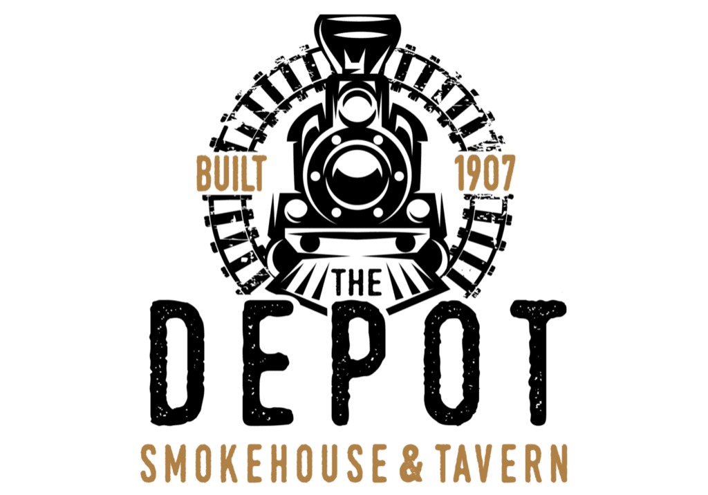 A black and gold logo for Depot Smokehouse & Tavern, featuring an outline of a house, the text "Built 1907" above, and "Smokehouse & Tavern" below.