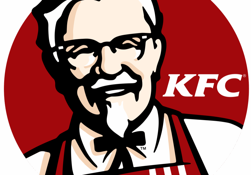 The KFC logo features a smiling man with glasses and a goatee, wearing a bow tie and apron, set against a red circle with the white "KFC" text beside him—reflecting the brand’s iconic identity.