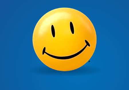 A large, classic yellow smiley face with black eyes and a wide smile is centered on a smooth blue background, reminiscent of the iconic Walmart style.